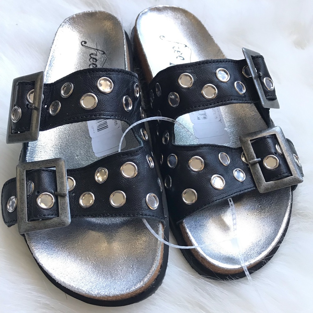 NEW Free People Bali footbed sandals slides black